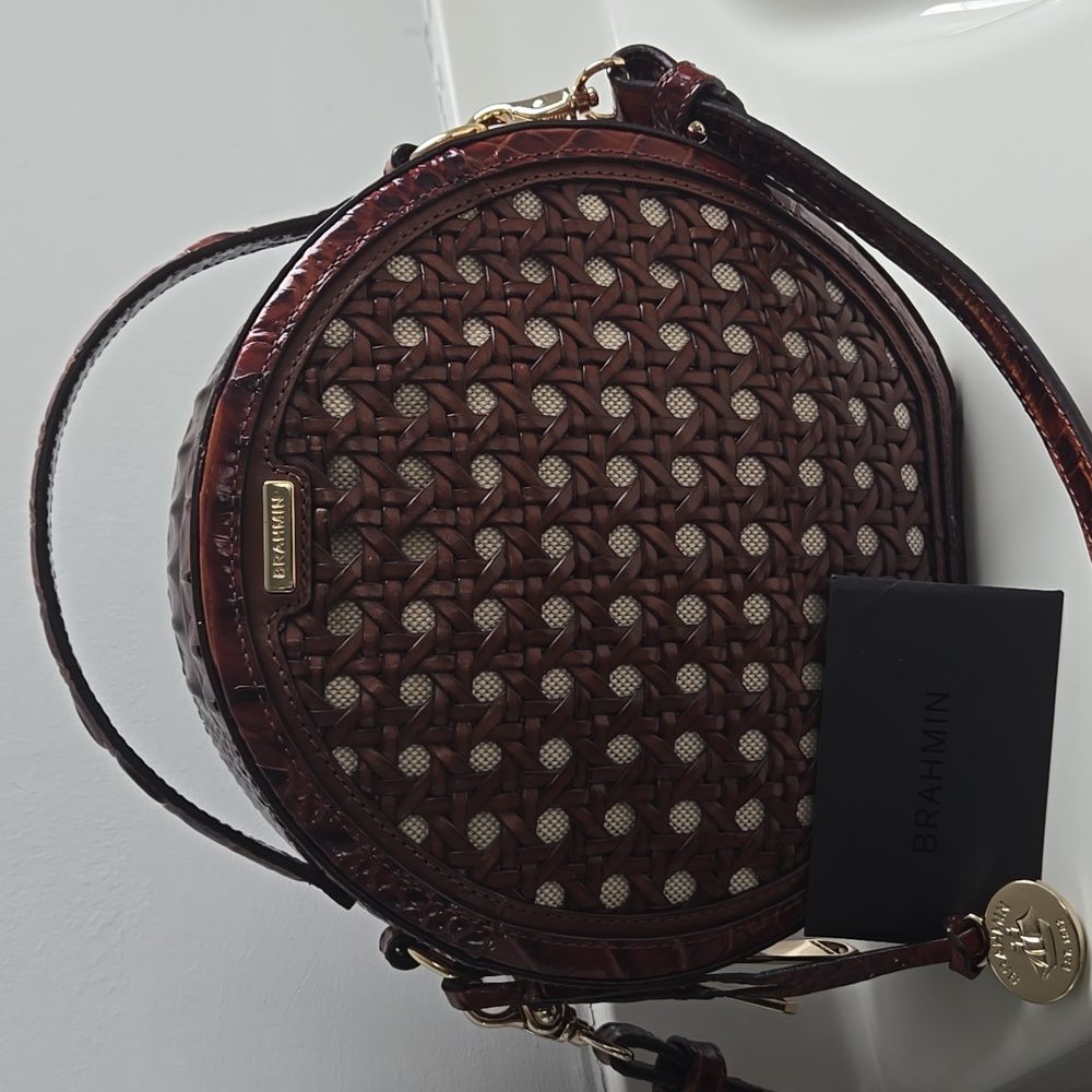 Brahmin Tan and Brown Woven Crossbody Lane Bag